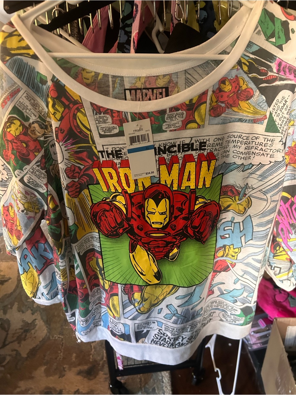 Marvel Iron Man Comic Logo Tee - Red, Yellow, White, Black